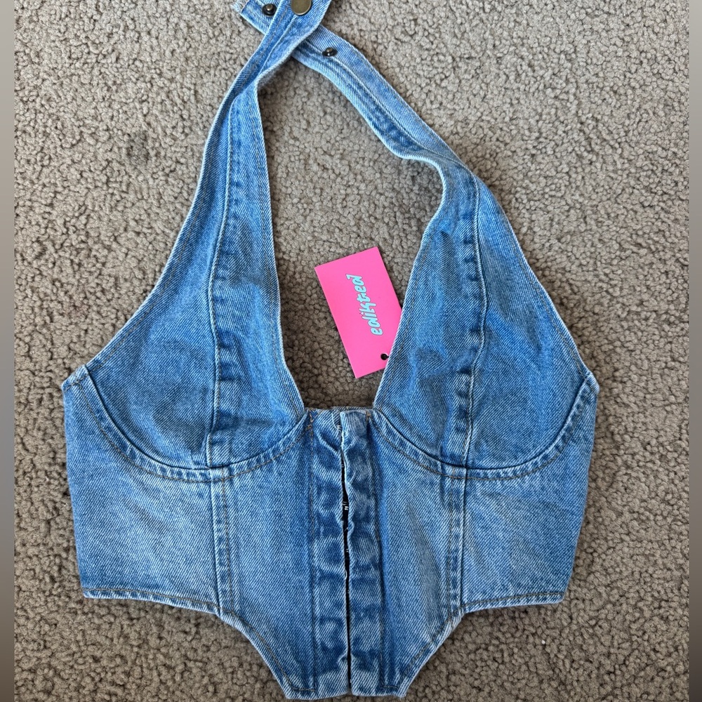 NWT Edikted Denim Corset Halter Top